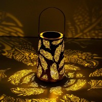 Stargarden Solar Lanterns Outdoor Waterproof Copper Feather Pattern Solar Lantern Decorative Metal Hanging Solar Lanterns Ou