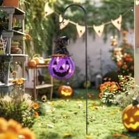 Teresas Collections Halloween Decorations For Home Outdoor 36 Inch Glass Solar Lantern Stake With Purple Fun And Spooky Pumpki