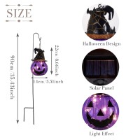 Teresas Collections Halloween Decorations For Home Outdoor 36 Inch Glass Solar Lantern Stake With Purple Fun And Spooky Pumpki