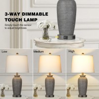 Cinsary 25 Farmhouse Jar Table Lamps Set Of 2 3 Way Touch Control Rustic Bedside Lamps With Usb Ac Ports Ac Outlet Pot Ni