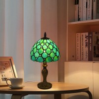 Tuomoxte Tiffany Style Table Lamp Stained Glass Lamp 8 Inch Small Antique Lamp For Bedside Nightstand Bedroom Living Room Hom