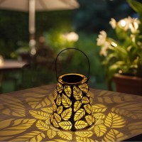 Stargarden Hanging Solar Lantern Metal Waterproof Outdoor Solar Lights Hollow Out Leaves Design Solar Lanterns For Patio Lawn