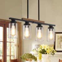 Dining Room Light Fixture Over Table Farmhouse 4Light Kitchen Island Lighting Modern Wood Chandeliers For Dining Room With Adju