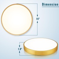 Wheatronic Gold Led Ceiling Light Fixture Flush Mount 15 Inch 36W Dimmable Light Fixtures Ceiling Mount Led Modern Kitchen Lig