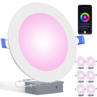 Rollin Light Smart Recessed Lighting 8 Inch 6 Pack Wifi Rgb Color Changing Canless Led Recessed Lights 18W 1280Lm Dimmable R