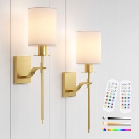 Suraielec Wall Lights Battery Operated Non Hardwired Wall Sconce With Remote 12 Rgb Colors Timer Gold Wireless Rechargeable