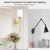 Suraielec Wall Lights Battery Operated Non Hardwired Wall Sconce With Remote 12 Rgb Colors Timer Gold Wireless Rechargeable