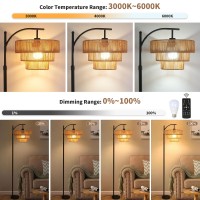 Arc Floor Lamp For Living Room With Remote Control Farmhouse Boho Floor Lamps With 3 Color Temperature Rustic Standing Lamp With