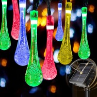 Easesolies Solar Water Drop String Lights 21Ft 30 Led Teardrop Lights Multicolor Fairy Lights Led Outdoor Lights Waterproof Fo