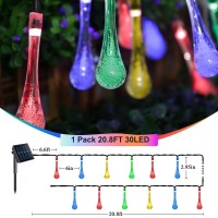 Easesolies Solar Water Drop String Lights 21Ft 30 Led Teardrop Lights Multicolor Fairy Lights Led Outdoor Lights Waterproof Fo