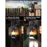 Viodaim Candlelight Flickering Solar Wall Lights Outdoor Motion Lights Dualmode Fence Lights Solar Powered Waterproof Led Out