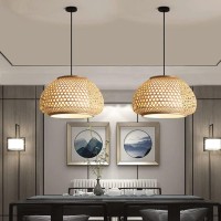 Farmhouse Pendant Lighting Fixture Handmade Hanging Lamp Natural Rattan Wicker Ceiling Hanging Light, Bohemian Modern Dome Suspension Lamp For Kitchen Dining Room Bedroom Living ( Size : 23.6In )