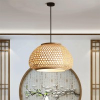 Farmhouse Pendant Lighting Fixture Handmade Hanging Lamp Natural Rattan Wicker Ceiling Hanging Light, Bohemian Modern Dome Suspension Lamp For Kitchen Dining Room Bedroom Living ( Size : 23.6In )