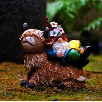 Pohabery Garden Gnomes Decor Outdoor Statues Gnome On Highland Cow Hold Solar Cup Light Outdoor Decorations For Patio Yard And G