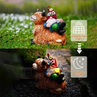 Pohabery Garden Gnomes Decor Outdoor Statues Gnome On Highland Cow Hold Solar Cup Light Outdoor Decorations For Patio Yard And G