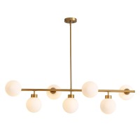 Crossio 7 Lights Modern Linear Chandelier Mid Century Gold Sputnik Pendant Light Glass Globe Rectangle Chandelier For Dining Roo