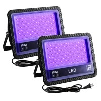 Ouside 2 Pack 100W Led Blacklight Uv Black Lights For Glow Party Ip66 Waterproof Uv Flood Light For Black Light Party Hallowe