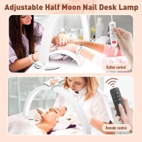 Hitti Half Moon Light For Nail Desk With Phone Holder Foldable Nail Tech Light Lash Table Lamp With Wire Controller Remote