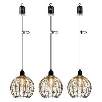 Ecogehen 3X Battery Operated Pendant Lights Kitchen Island Wireless Chandelier For Gazebo Hanging Lamp With Remote Timer Led Bul