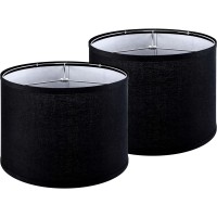 Jerhous Black Drum Lamp Shades Set Of 2 Medium Linen Lampshade 13Top X 13Bottom X 10Highspider Modern Lamp Shade For Tab