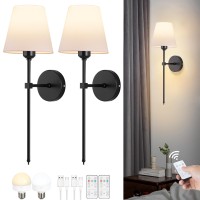 Hojoyri Wireless Battery Operated Wall Sconces Set Of 2 Black Cordless Rechargeable Wall Lights With Remote Dimmable Led Light