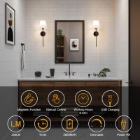 Hojoyri Wireless Battery Operated Wall Sconces Set Of 2 Black Cordless Rechargeable Wall Lights With Remote Dimmable Led Light