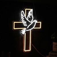 Cross Neon Sign Dimmable Led Easter Cross Neon Light For Wall Decoration White Dove Of Peace Neon Light Signs Usb Powered Light