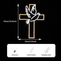 Cross Neon Sign Dimmable Led Easter Cross Neon Light For Wall Decoration White Dove Of Peace Neon Light Signs Usb Powered Light