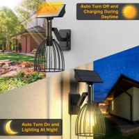 Collasis Solar Wall Lanterns Outdoor 2 Pack Dusk To Dawn Mount Wall Sconce Antirust Ip65 Waterproof Exterior Led Lights Fixtu