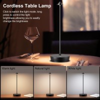 Jalvde Cordless Battery Powered Table Lamp, Rechargeable Led Dimmable Brightness Metal 6000Mah Touch Table Lamp Portable Modern Design For Restaurant Indoor & Outdoor(Black 2 Pack)