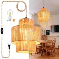 Zecoxol Rattan Plug In Pendant Light Boho Hanging Lights With Plug In Cord 3Tier Hand Woven Wicker Hanging Lamp Rattan Boho Pen