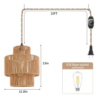 Zecoxol Rattan Plug In Pendant Light Boho Hanging Lights With Plug In Cord 3Tier Hand Woven Wicker Hanging Lamp Rattan Boho Pen