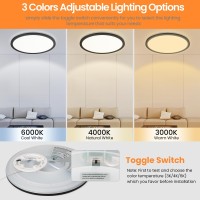 Deeplite Ceiling Light With Night Light Flush Mount 12 Inch 29W 3K4K6K Selects Round Prism Eyecaring Panel Low Profile Wir