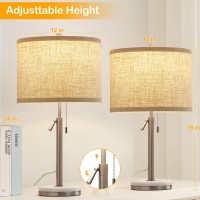 Gyrovu Table Lamps Set Of 2 Adjustable Height Bedside Lamps Marble Table Lamps With Pull Chain Nightstand Lamps Modern Table La