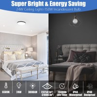 Glvsae 24W Led Ceiling Light 12 Inch Flush Mount Ceiling Light 6500K Super Bright Light Fixture With 3000 Lumens For Bedroom