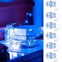 Hxweiye 6 Pack Blue Fairy Lights Battery Operated 7Ft 20Led Mini Fairy String Lights Mason Jar Lights Waterproof Firefly Starr