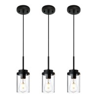 Melucee 3 Pack Hanging Pendant Lighting Fixtures Black Adjustable Hanging Ceiling Lamp With Clear Glass Shade Modern Pendant L