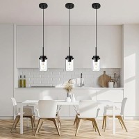 Melucee 3 Pack Hanging Pendant Lighting Fixtures Black Adjustable Hanging Ceiling Lamp With Clear Glass Shade Modern Pendant L