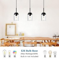 Melucee 3 Pack Hanging Pendant Lighting Fixtures Black Adjustable Hanging Ceiling Lamp With Clear Glass Shade Modern Pendant L