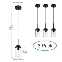 Melucee 3 Pack Hanging Pendant Lighting Fixtures Black Adjustable Hanging Ceiling Lamp With Clear Glass Shade Modern Pendant L