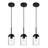 Melucee 3 Pack Hanging Pendant Lighting Fixtures Black Adjustable Hanging Ceiling Lamp With Clear Glass Shade Modern Pendant L