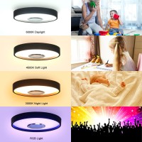 Exhourme Bathroom Ceiling Light Waterproof Shower Light With Bluetooth Speaker 11Inch 18W Ceiling Fixture Dimmable Rgb Color Cha