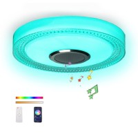 Exhourme Bathroom Ceiling Light Waterproof Shower Light With Bluetooth Speaker Flush Mount Ceiling Fixture Dinmmable Rgb Color C