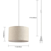 Kenmi Plug In Pendant Lightbeige Hanging Light With 15Ft Clear Cord Onoff Switch Beige Linen Shade Hanging Light Fixture