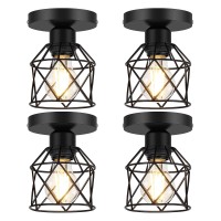 Fadimikoo 4Pack Semi Flush Mount Ceiling Light With Led Bulb Farmhouse Hallway Light Fixtures Ceiling Mount Black Retro Metal