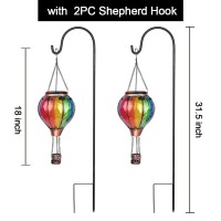 Ouisjyer 2Pc Hot Air Balloon Solar Lantern With 2Pc Shepherd Hook Flickering Flame Hanging Solar Lanterns Outdoor Lights Waterp