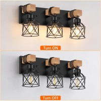 Fadimikoo 3Light Farmhouse Vanity Light For Bathroom Wood Bathroom Light Fixtures Over Mirror Industrial Black Vanity Light W