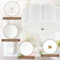 Bargeni Flush Mount Ceiling Light 13Inch Drum Ceiling Light Fixture Light Fixtures Ceiling Mount With Cream White Fabric Shade