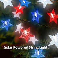 4Th Of July Twinkle Solar Star String Lights Decorations Outdoor Waterproof Fairy Lights 39Ft Red White And Blue 100 Led With 8