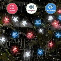 4Th Of July Twinkle Solar Star String Lights Decorations Outdoor Waterproof Fairy Lights 39Ft Red White And Blue 100 Led With 8